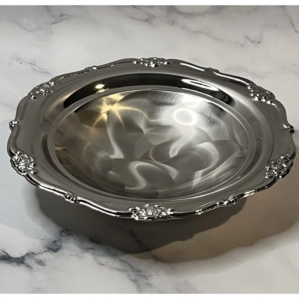 Japan Silver Silver Plated Pearlized Candy Dish 7 x 1.5